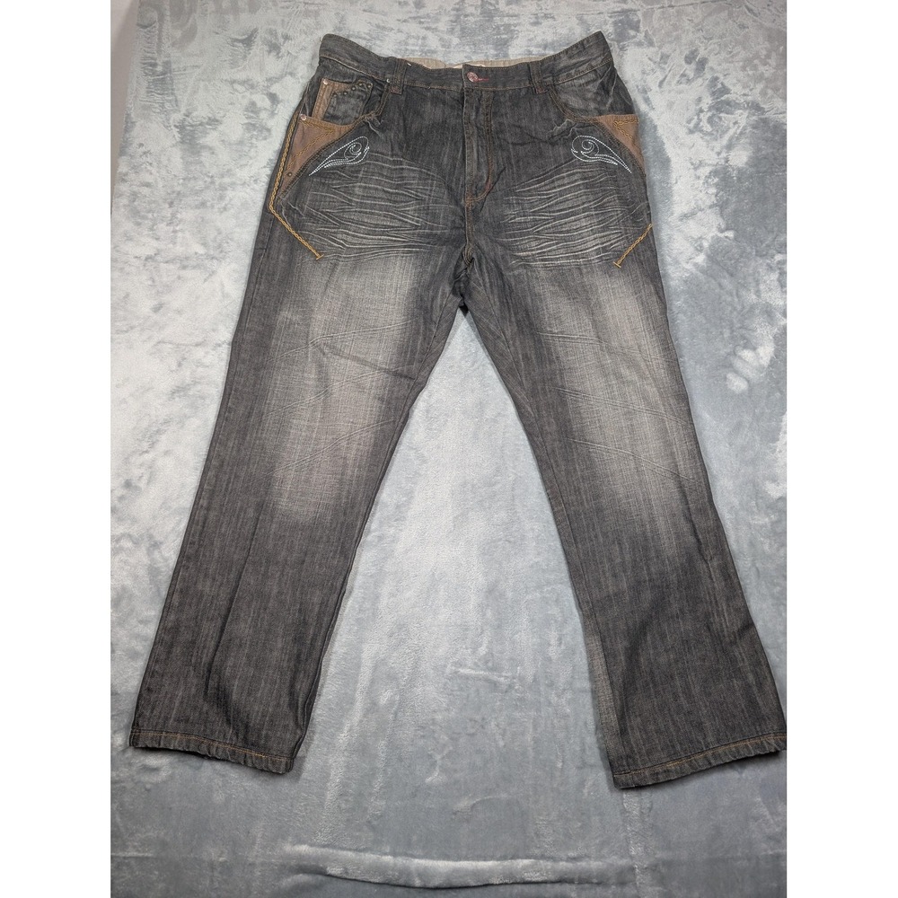 Angelino Jeans Mens 40x32 Gray Regular Fit Studded Distressed Denim Pants